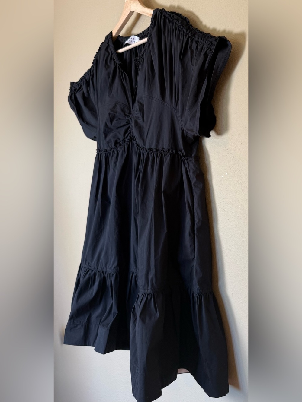 Tanya Taylor Black Tiered Cotton V-Neck Mini Dress Size XL - Picture 3 of 7
